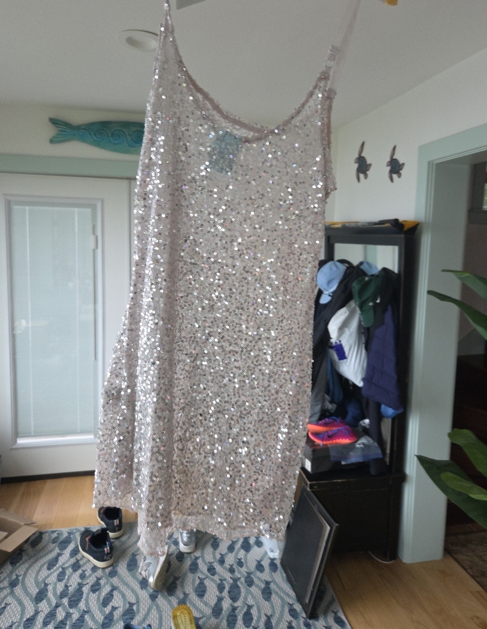 Sequin Tank Top in Silver - Elegant Women's Tank Top